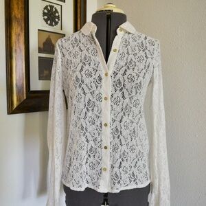 Lauren Conrad White Lace Button-Down Shirt
